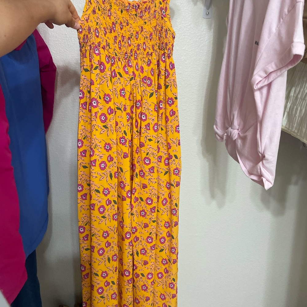 Yellow Floral Smocked Maxi Dress